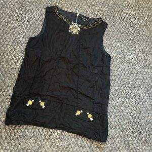Castle Starr 100% Linen Black Hardware Embellished Shift Blouse Size 8
